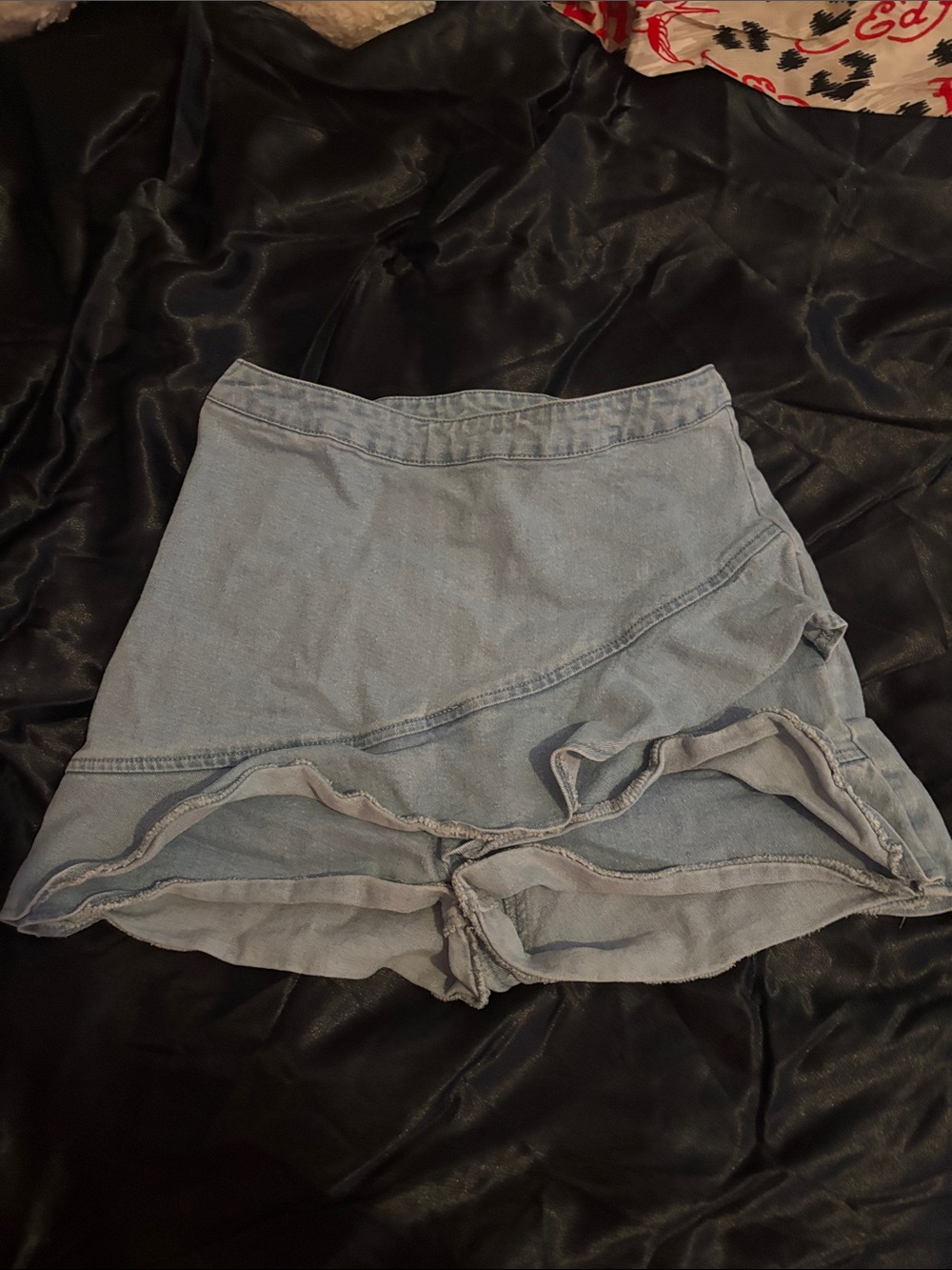 SHEIN Light Blue Denim Ruffle Skort
